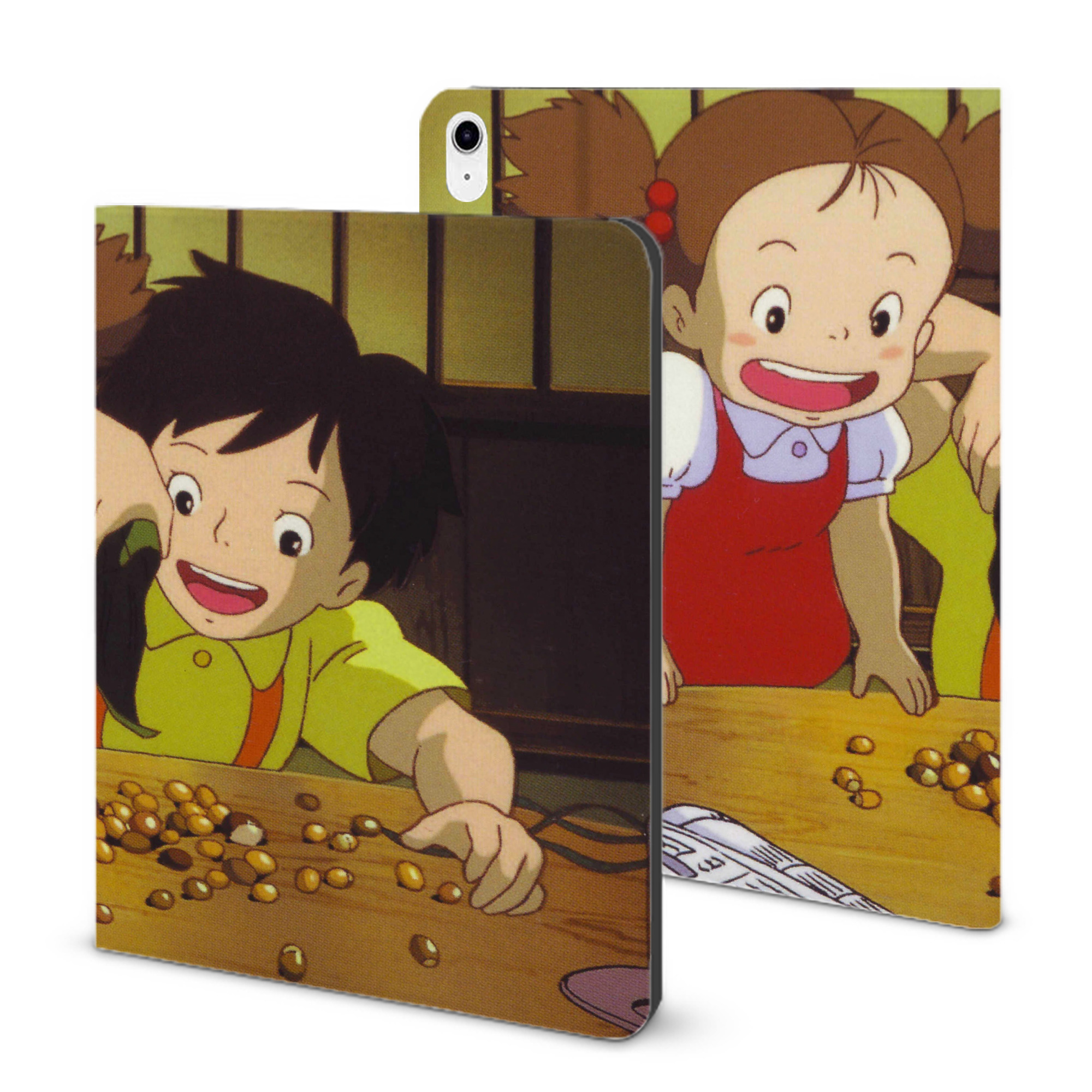 （画像用） となりのトトロ 草壁メイ 草壁サツキ My Neighbor Totoro Satsuki Kusakabe Mei Kusakabe IPad ケース ブック型 PUレザー TPU 耐衝撃 軽量 薄型 ペン収納なし 全面保護 IPad 各モデル対応